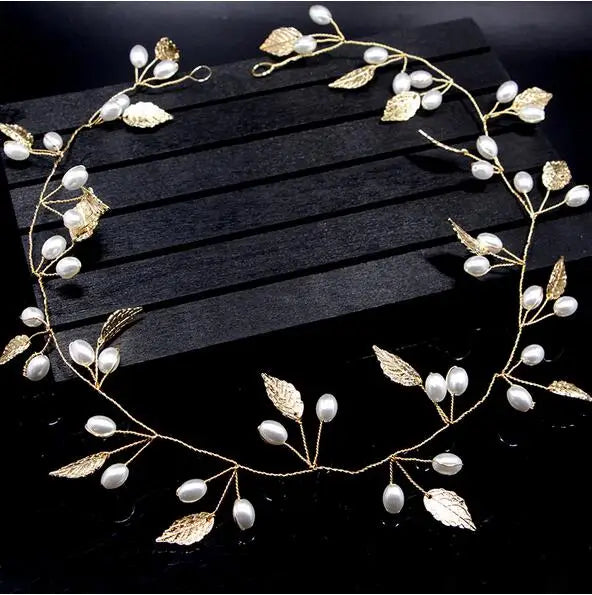 Pearl Crystal Leaf Bride Tiaras Wedding Hair Accessories Headbands
