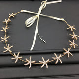 Starfish Crystal Bride Tiaras Wedding Hair Accessories Ribbon Chain