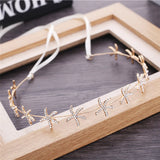 Starfish Crystal Bride Tiaras Wedding Hair Accessories Ribbon Chain