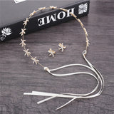 Starfish Crystal Bride Tiaras Wedding Hair Accessories Ribbon Chain