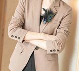Peacock Feather Hat Women Suit Pin Wedding Jewelry Corsage Brooch