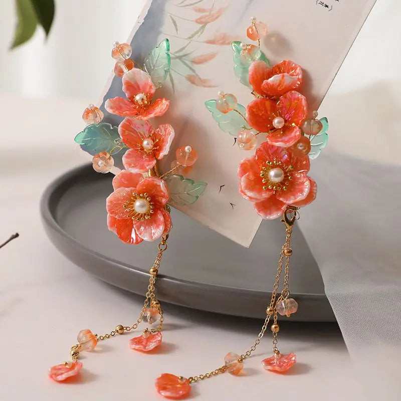 Red Flower Hair Pins Head Jewelry for Women