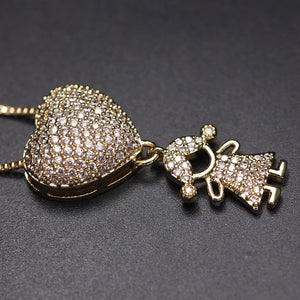 Colorful Zircon Heart Pendant Necklace for Girls