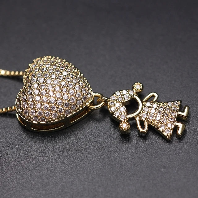 Colorful Zircon Heart Pendant Necklace for Girls