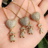 Colorful Zircon Heart Pendant Necklace for Girls