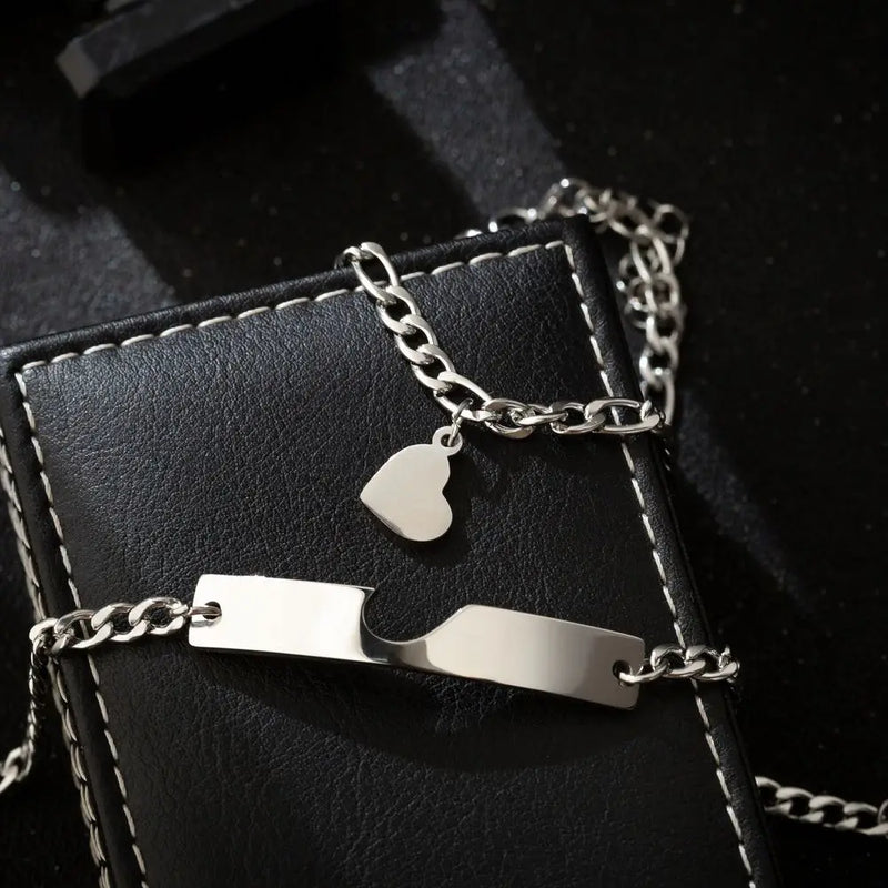 Heart Charm Stainless Steel Couple Bracelet LGBT Jewelry Gift