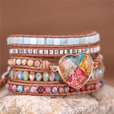 Heart Charm Wrap Bracelets Boho Jaspers Crystal 5 Strands Leather Beads Bracelet