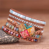 Heart Charm Wrap Bracelets Boho Jaspers Crystal 5 Strands Leather Beads Bracelet