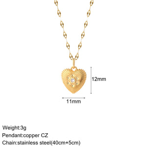 Heart Pendant Necklace Romantic Woman's Chain Stainless Steel