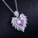Heart Pendant Necklace Angel Wings Zircon Charm Choker