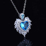 Heart Pendant Necklace Angel Wings Zircon Charm Choker