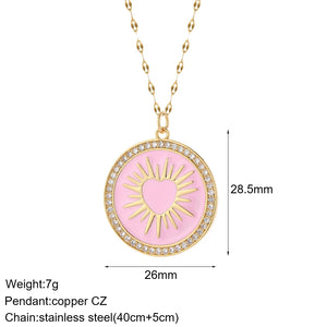 Heart Pendant Necklace Romantic Chain Choker Enamel Zircon Jewelry