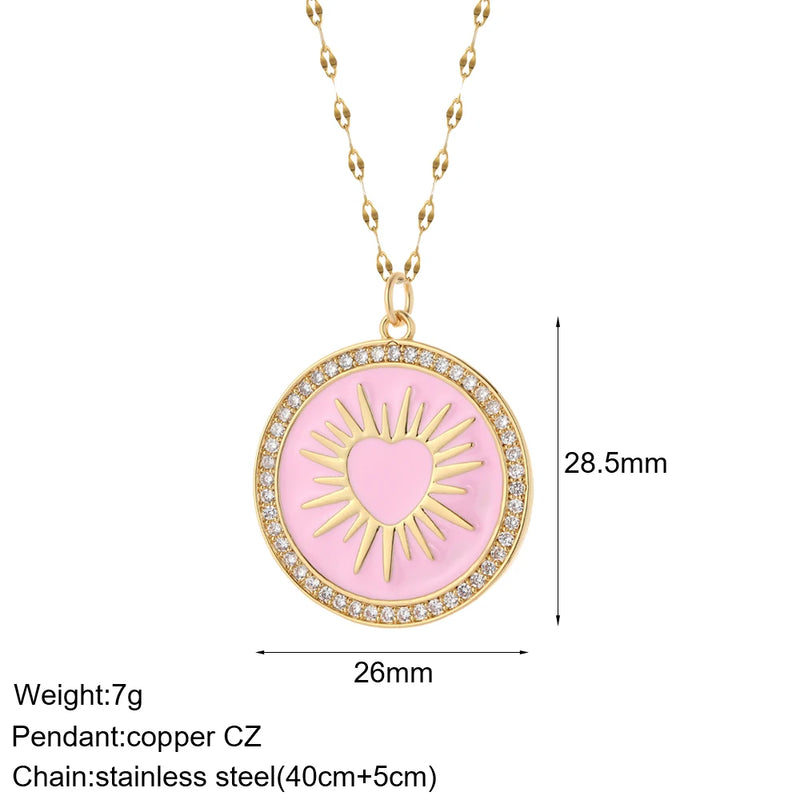 Heart Pendant Necklace Romantic Chain Choker Enamel Zircon Jewelry