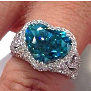 Heart Shape Sea Crystal Engagement Ring Bridal Wedding Band Promise Ring