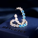 Heart Shape Stone Big Hoop Earrings Charm Women