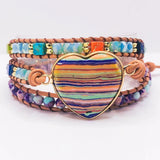 Heart Shape Jaspers Crystal Wrap Bracelet 3 Strands