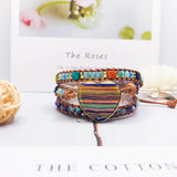Heart Shape Jaspers Crystal Wrap Bracelet 3 Strands