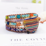 Heart Shape Jaspers Crystal Wrap Bracelet 3 Strands