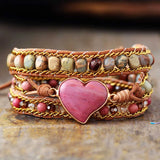Heart Shape Wrap Bracelets with Jaspers Crystal Leather Chain Bracelet