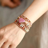 Heart Shape Wrap Bracelets with Jaspers Crystal Leather Chain Bracelet