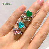 Heart CZ Ring For Women Green Crystal Open Adjustable Finger Ring