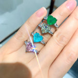 Heart CZ Ring For Women Green Crystal Open Adjustable Finger Ring