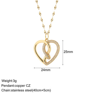 Heart Snake Pendant Necklace for Women Stainless Steel Choker Zircon Jewelry