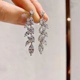 High Carbon 5A Zircon Tassel Drop Earrings for Women Wedding Party