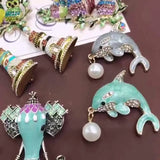 Enamel Glaze Metal Brooch Pin Animal & Plant Rhinestone