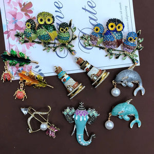 Enamel Glaze Metal Brooch Pin Animal & Plant Rhinestone