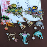 Enamel Glaze Metal Brooch Pin Animal & Plant Rhinestone