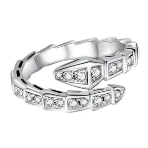 Silver Crystal Snake Shape Ring for Women Zircon Wedding Jewelry