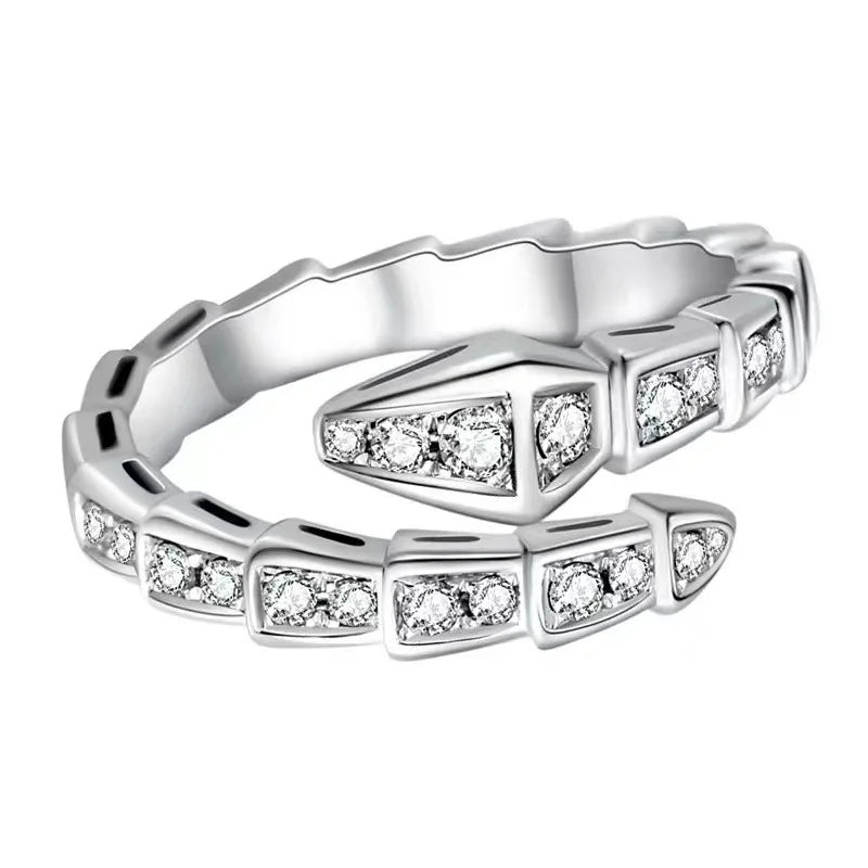 Silver Crystal Snake Shape Ring for Women Zircon Wedding Jewelry