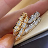 Silver Crystal Snake Shape Ring for Women Zircon Wedding Jewelry