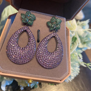 Vintage 925 Silver Purple CZ Crystal Drop Earrings Cocktail Party Dangle Jewelry