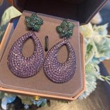 Vintage 925 Silver Purple CZ Crystal Drop Earrings Cocktail Party Dangle Jewelry