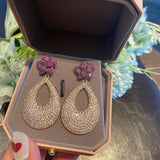 Vintage 925 Silver Purple CZ Crystal Drop Earrings Cocktail Party Dangle Jewelry