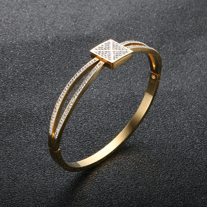 Hollow Cross CZ Crystal Bangles Stainless Steel Bracelets