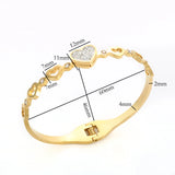 Hollow Heart Lover CZ Crystal Cuff Bangle Stainless Steel Bracelet