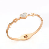 Hollow Heart Lover CZ Crystal Cuff Bangle Stainless Steel Bracelet