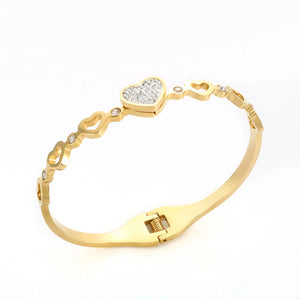 Hollow Heart Lover CZ Crystal Cuff Bangle Stainless Steel Bracelet