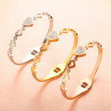 Hollow Heart Lover CZ Crystal Cuff Bangle Stainless Steel Bracelet