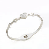 Hollow Heart Lover CZ Crystal Cuff Bangle Stainless Steel Bracelet