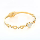 Hollow Heart Lover CZ Crystal Cuff Bangle Stainless Steel Bracelet
