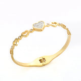 Hollow Heart Lover CZ Crystal Cuff Bangle Stainless Steel Bracelet