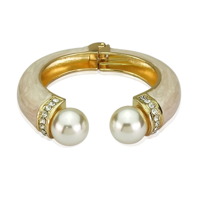 Pearl Cuff Bangle Bracelets for Women - Statement Alloy Oil Glaze Bracelet