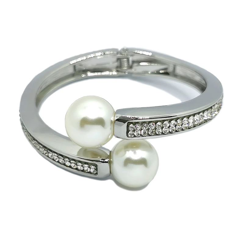 Pearl Rhinestones Alloy Cuff Bracelets for Women