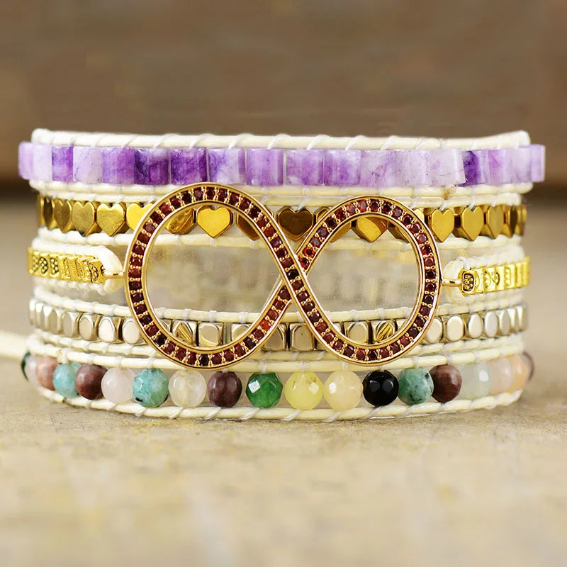 Infinity Charm Inspirational Crystal Wrap Rope Bracelet