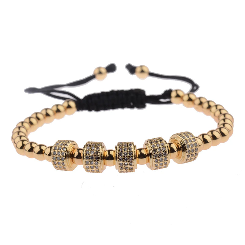 Zircon Braided Bracelet Silver Copper Beaded Charm For Men Women