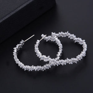 Irregular Geometry Circle Simulated Diamond 5A CZ Women Wedding Party Earrings